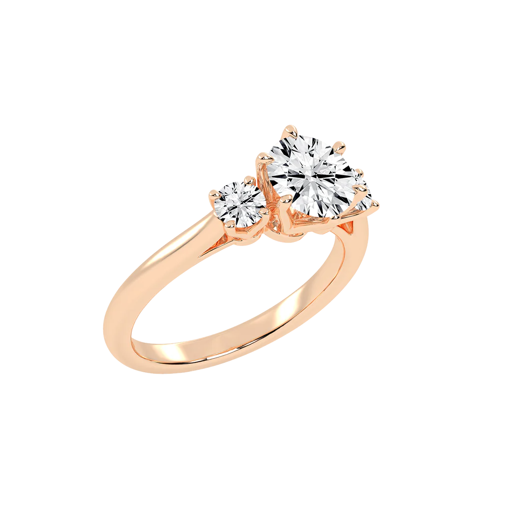 1 Carat Six Prong Round Cut Three Stone Lab Grown Diamond Engagement Ring with Round side stones