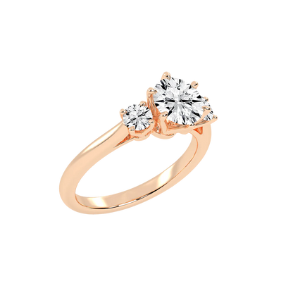 1 Carat Six Prong Round Cut Three Stone Lab Grown Diamond Engagement Ring with Round side stones