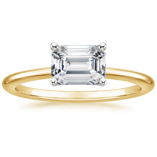 IGI Certified Emeral-Cut Lab-Grown Diamond Horizontal Petite Comfort Fit Solitaire Engagement Ring