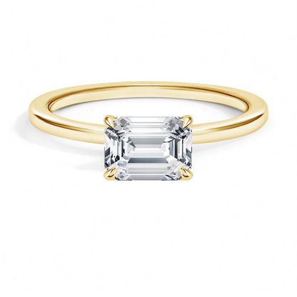 IGI Certified Emerald-Cut Lab Grown Diamond Perfect Fit East-West Solitaire Engagement Ring