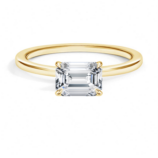 IGI Certified Emerald-Cut Lab Grown Diamond Perfect Fit East-West Solitaire Engagement Ring