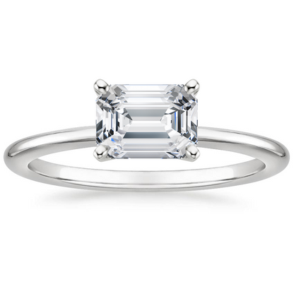 IGI Certified Emerald-Cut Lab-Grown Diamond Horizontal Petite Comfort Fit Solitaire Engagement Ring