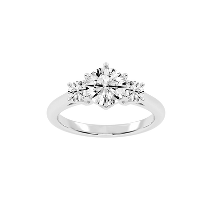 1 Carat Six Prong Round Cut Three Stone Lab Grown Diamond Engagement Ring with Round side stones