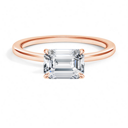 IGI Certified Emerald-Cut Lab Grown Diamond Perfect Fit East-West Solitaire Engagement Ring