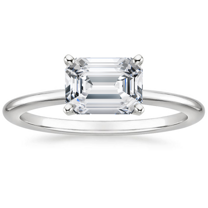 IGI Certified Emerald-Cut Lab-Grown Diamond Horizontal Petite Comfort Fit Solitaire Engagement Ring