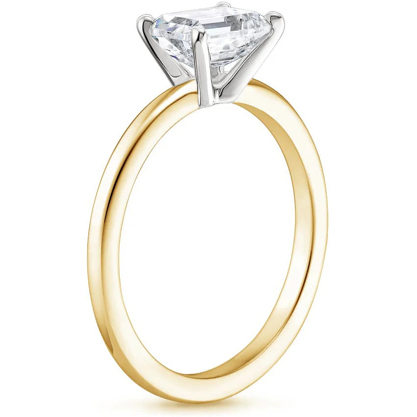 IGI Certified Emeral-Cut Lab-Grown Diamond Horizontal Petite Comfort Fit Solitaire Engagement Ring