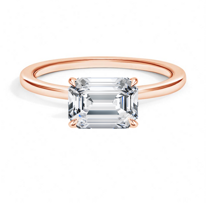 IGI Certified Emerald-Cut Lab Grown Diamond Perfect Fit East-West Solitaire Engagement Ring