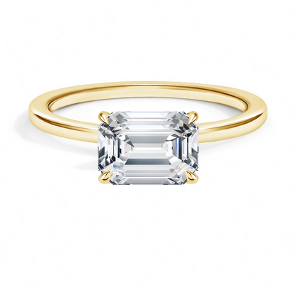 IGI Certified Emerald-Cut Lab Grown Diamond Perfect Fit East-West Solitaire Engagement Ring