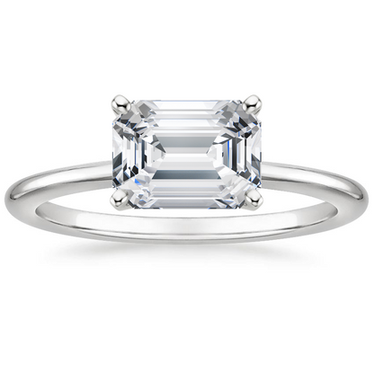 IGI Certified Emeral-Cut Lab-Grown Diamond Horizontal Petite Comfort Fit Solitaire Engagement Ring