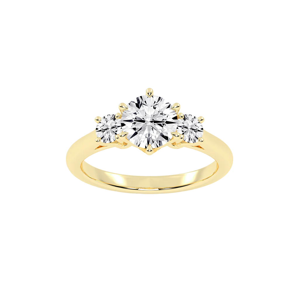 1 Carat Six Prong Round Cut Three Stone Lab Grown Diamond Engagement Ring with Round side stones