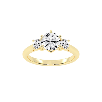 1 Carat Six Prong Round Cut Three Stone Lab Grown Diamond Engagement Ring with Round side stones