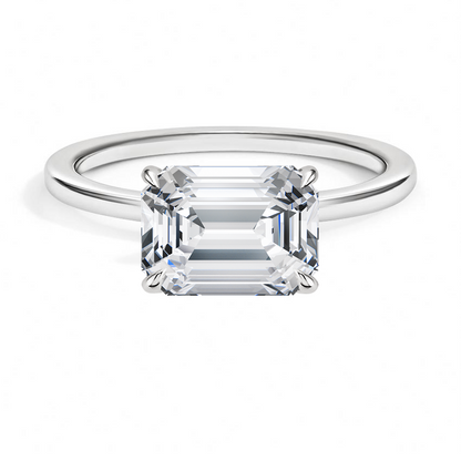 IGI Certified Emerald-Cut Lab Grown Diamond Perfect Fit East-West Solitaire Engagement Ring