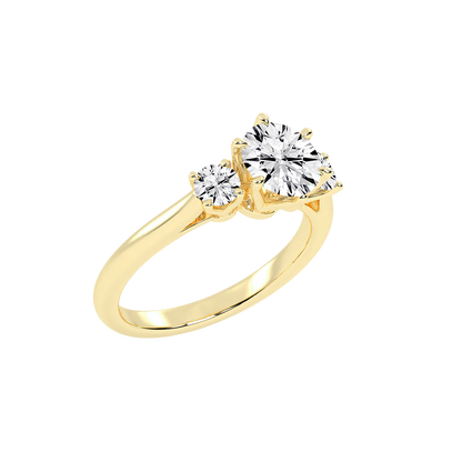 1 Carat Six Prong Round Cut Three Stone Lab Grown Diamond Engagement Ring with Round side stones